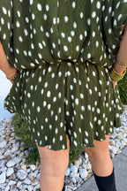 Pleated Flowy High Waisted Dot Shorts in Olive