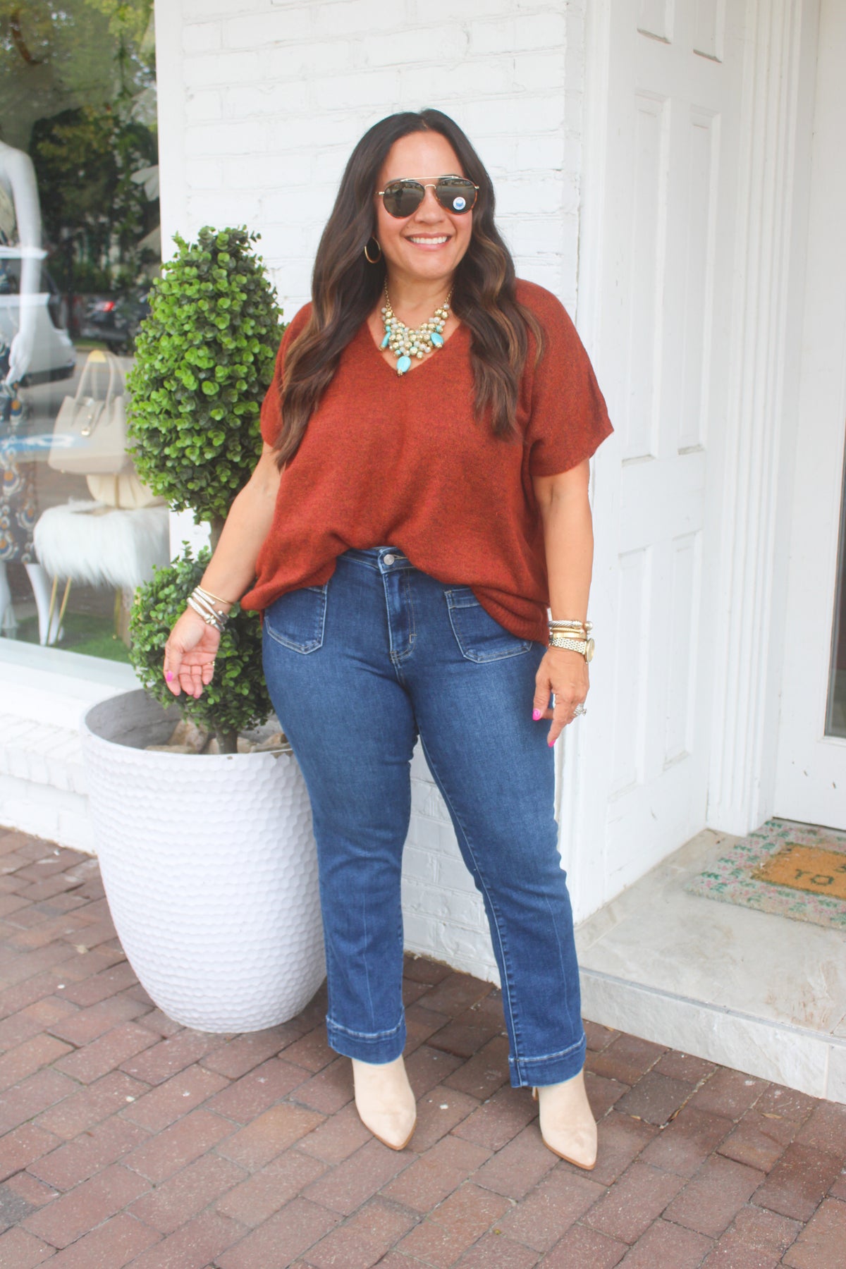 High Rise Patch Pocket Ankle Flare Jeans Vervet