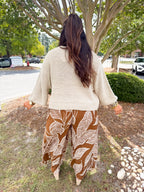 Oversized Knit Round Neck Balloon Sleeve Sweater in Sand Beige