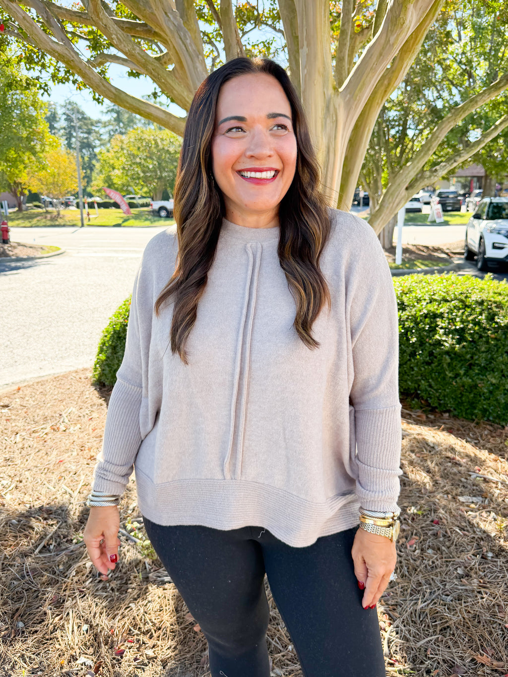 Slightly Oversized Lightweight Center Seam Sweater in Ash Mocha