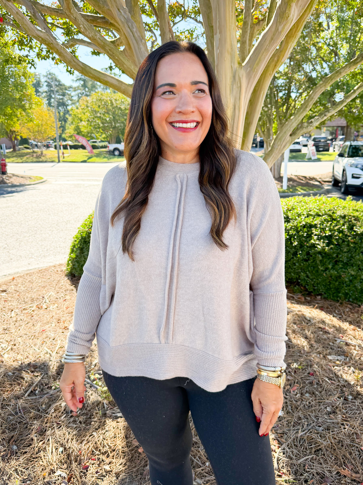 Slightly Oversized Lightweight Center Seam Sweater in Ash Mocha