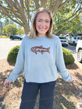 Fish Knit Crewneck Sweater in Blue/Chocolate