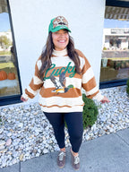 Lucky Mallard Striped Mock Neck Sweatshirt - Camel/Cream