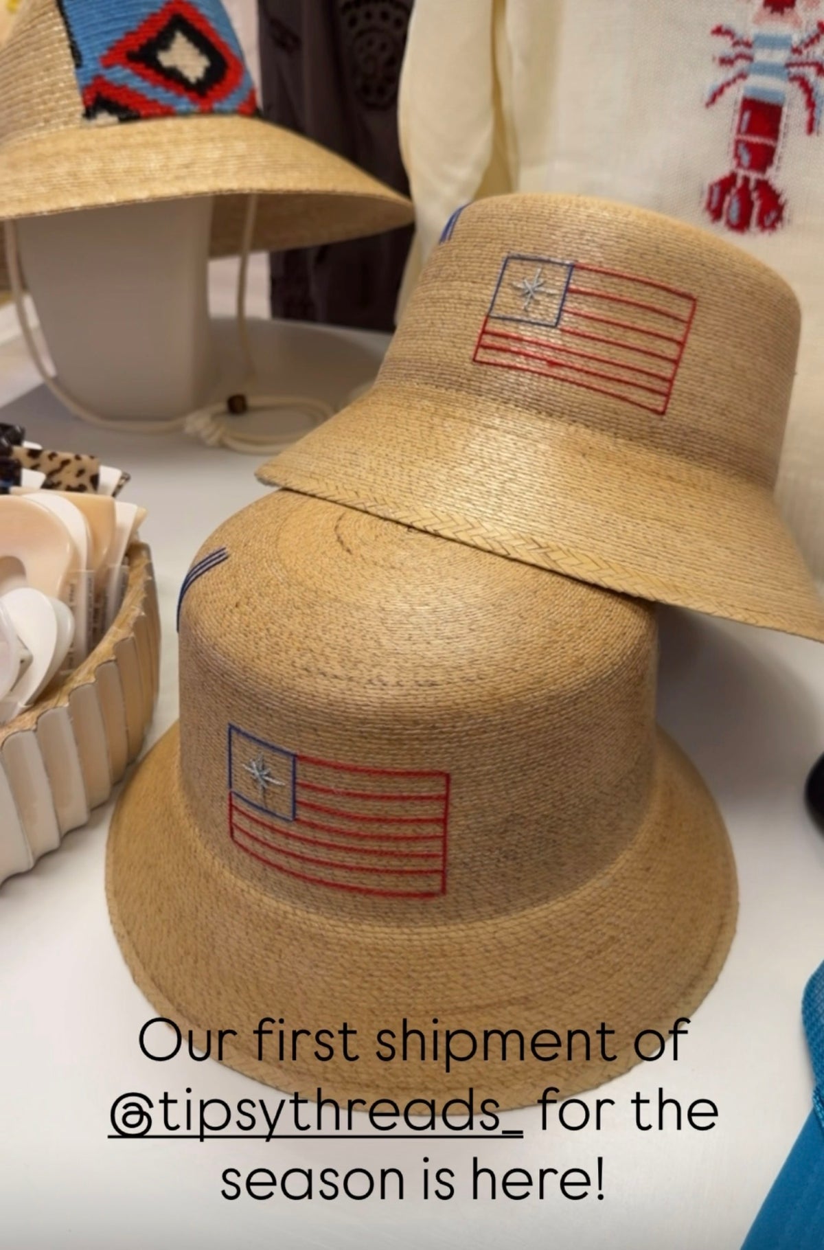 Natural Palm Bucket Hat - American Flag
