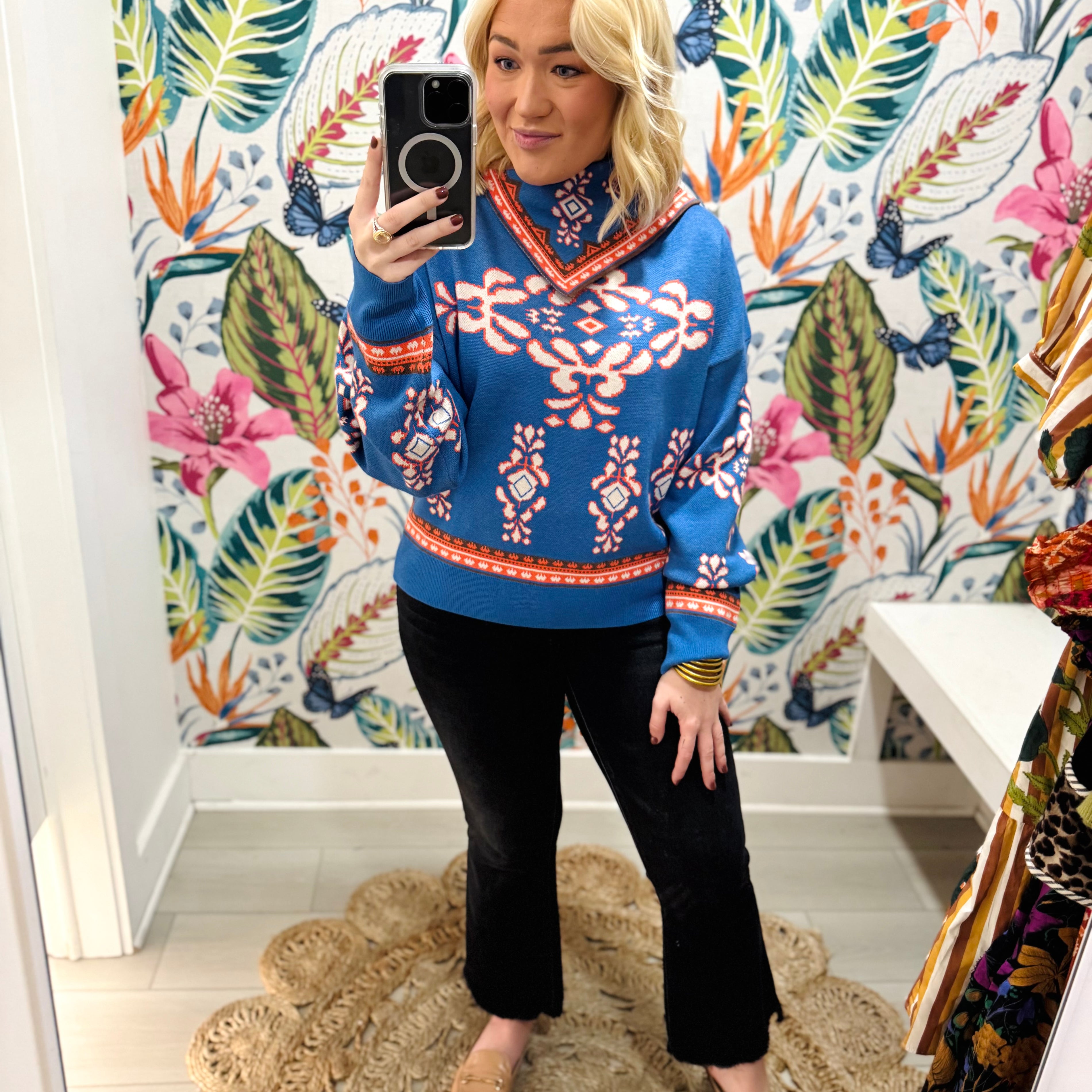 Colorado Scarf Neck Sweater in Blue | THML