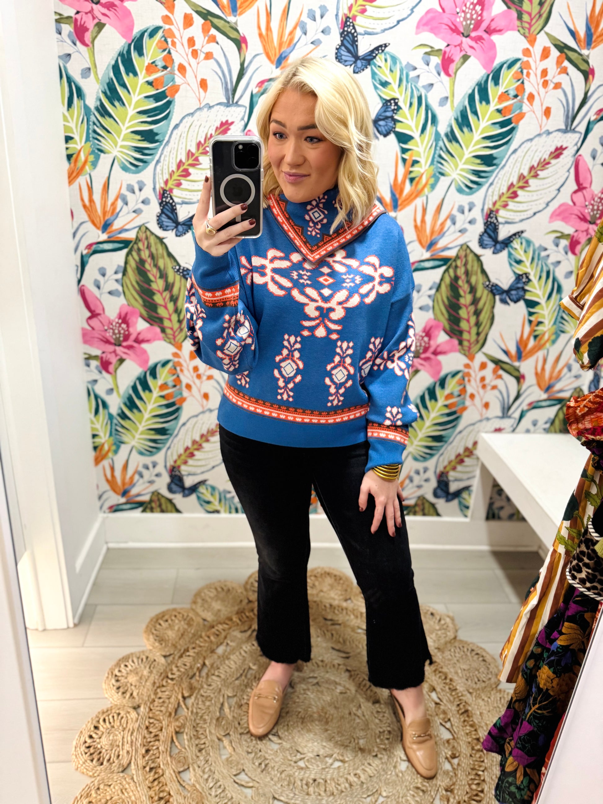 Colorado Scarf Neck Sweater in Blue | THML