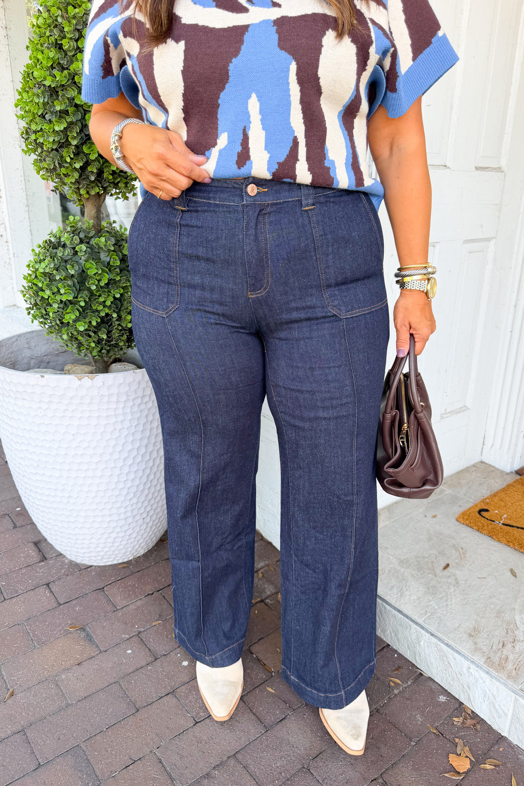 High Rise Cropped Wide Leg Dark Wash Denim