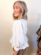 Long Puff Sleeve Belt Buckle Blouse in Ecru