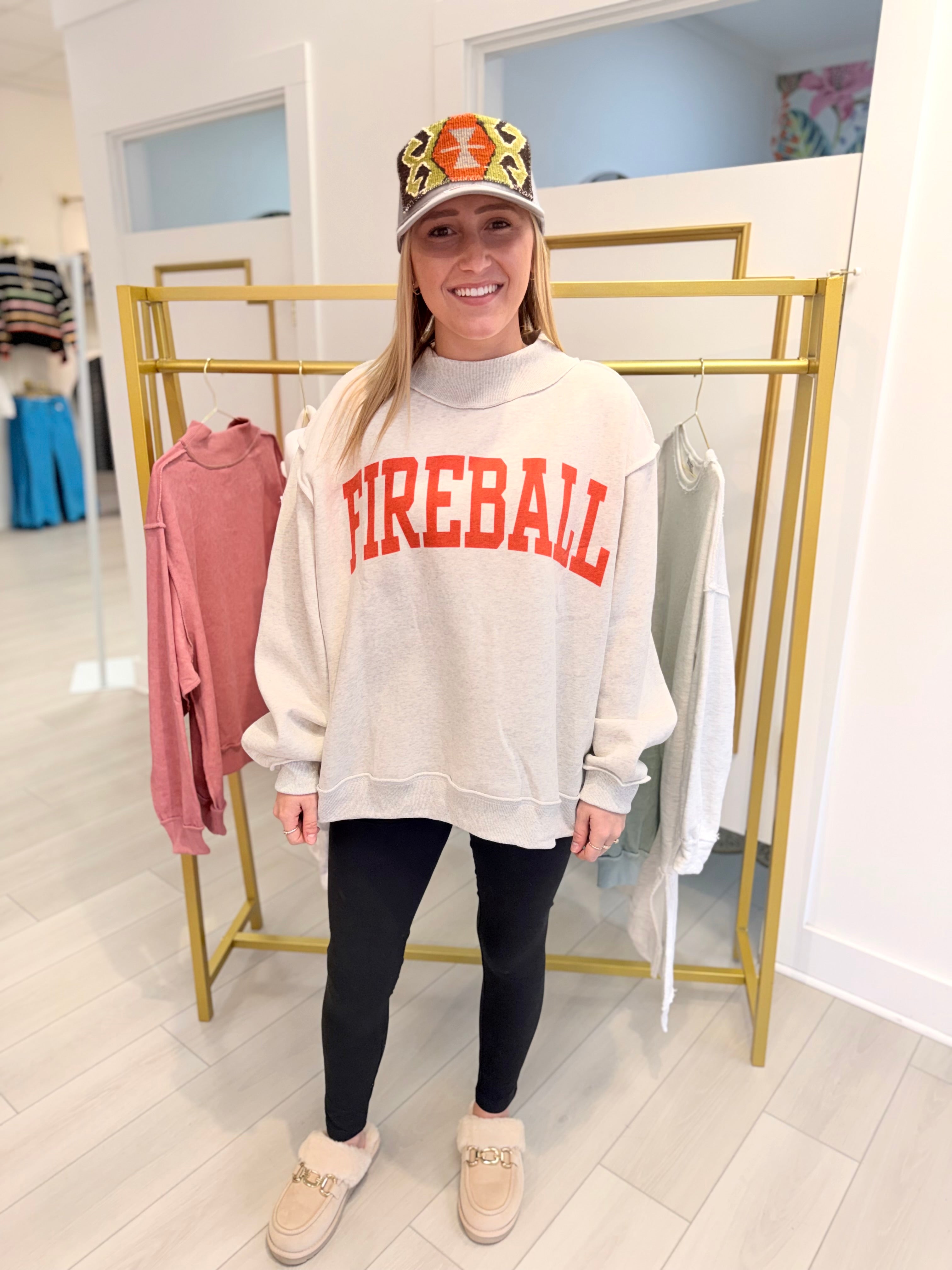 Fireball Reversible Oversized Mock Neck Sweatshirt