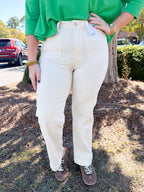 High Rise Winter White Slim Crop Wide Leg Denim | VERVET