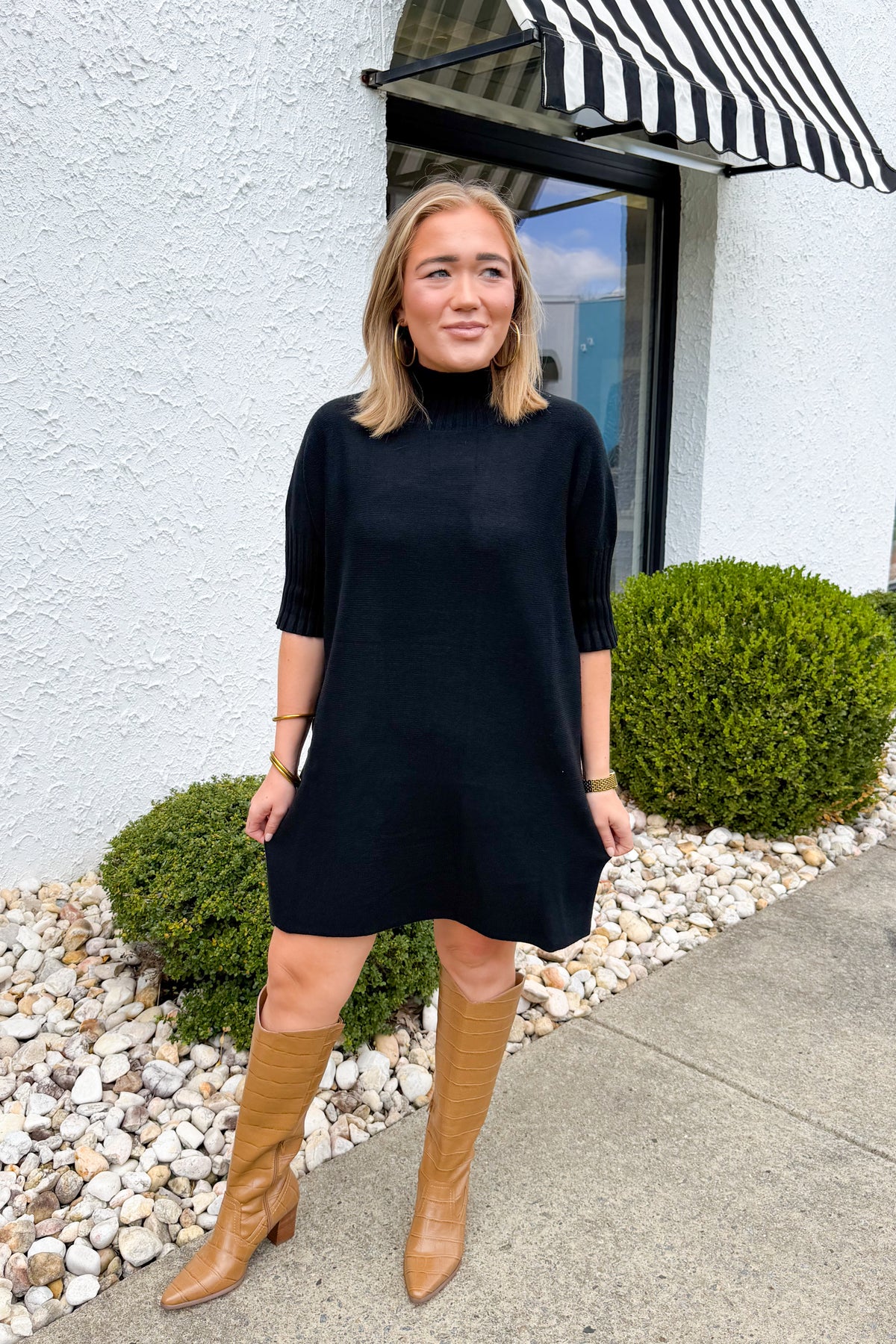 Everyday Mock Neck Sweater Dress in Black