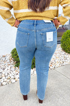 Mid Rise Tinted Medium Dark Wash Ankle Straight Vervet