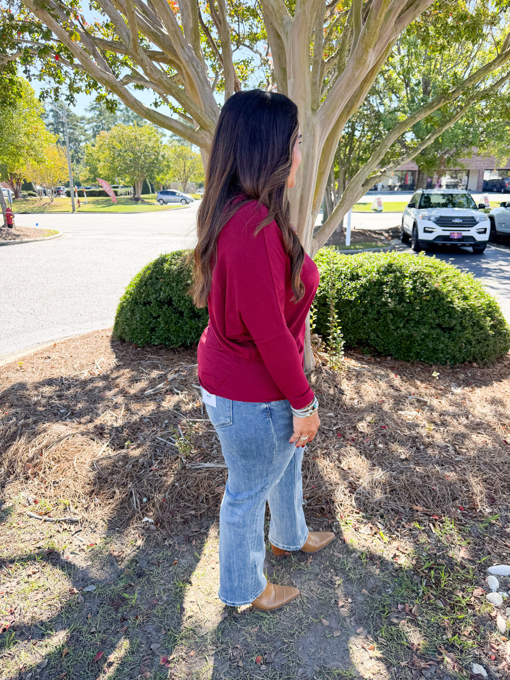 Lightweight Batwing Sleeve Boat Neck Sweater in Dark Burgundy
