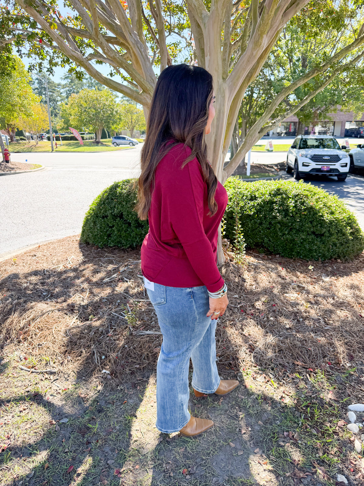 Lightweight Batwing Sleeve Boat Neck Sweater in Dark Burgundy