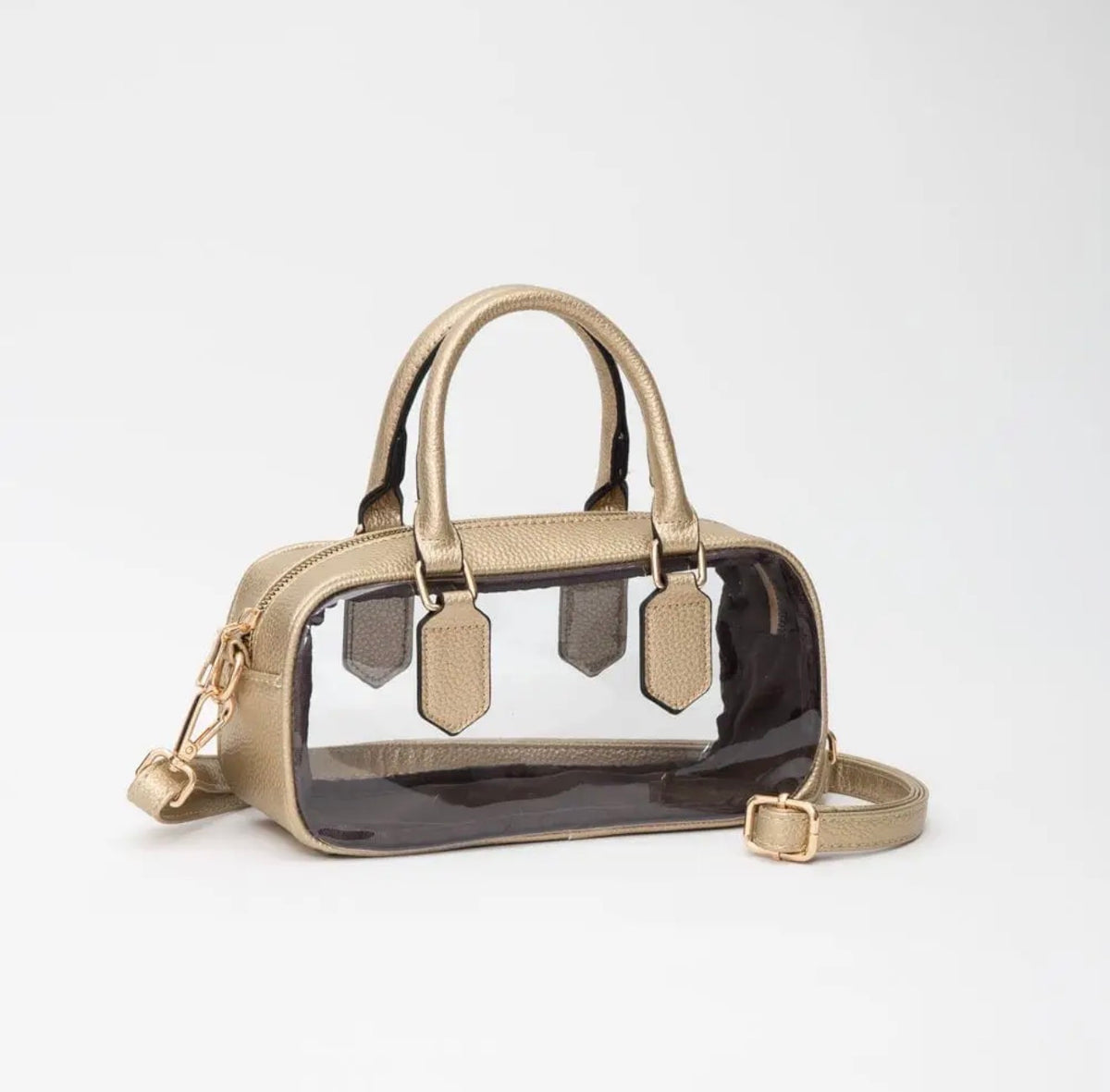 Rectangle Top Handle/Crossbody Stadium Bag in Gold/Clear