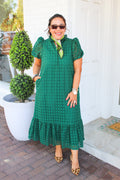 Eyelet Perfection Dress in Hunter Green