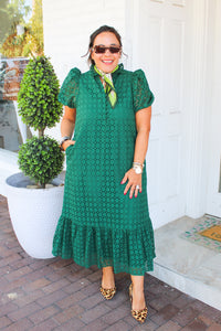 Eyelet Perfection Dress in Hunter Green
