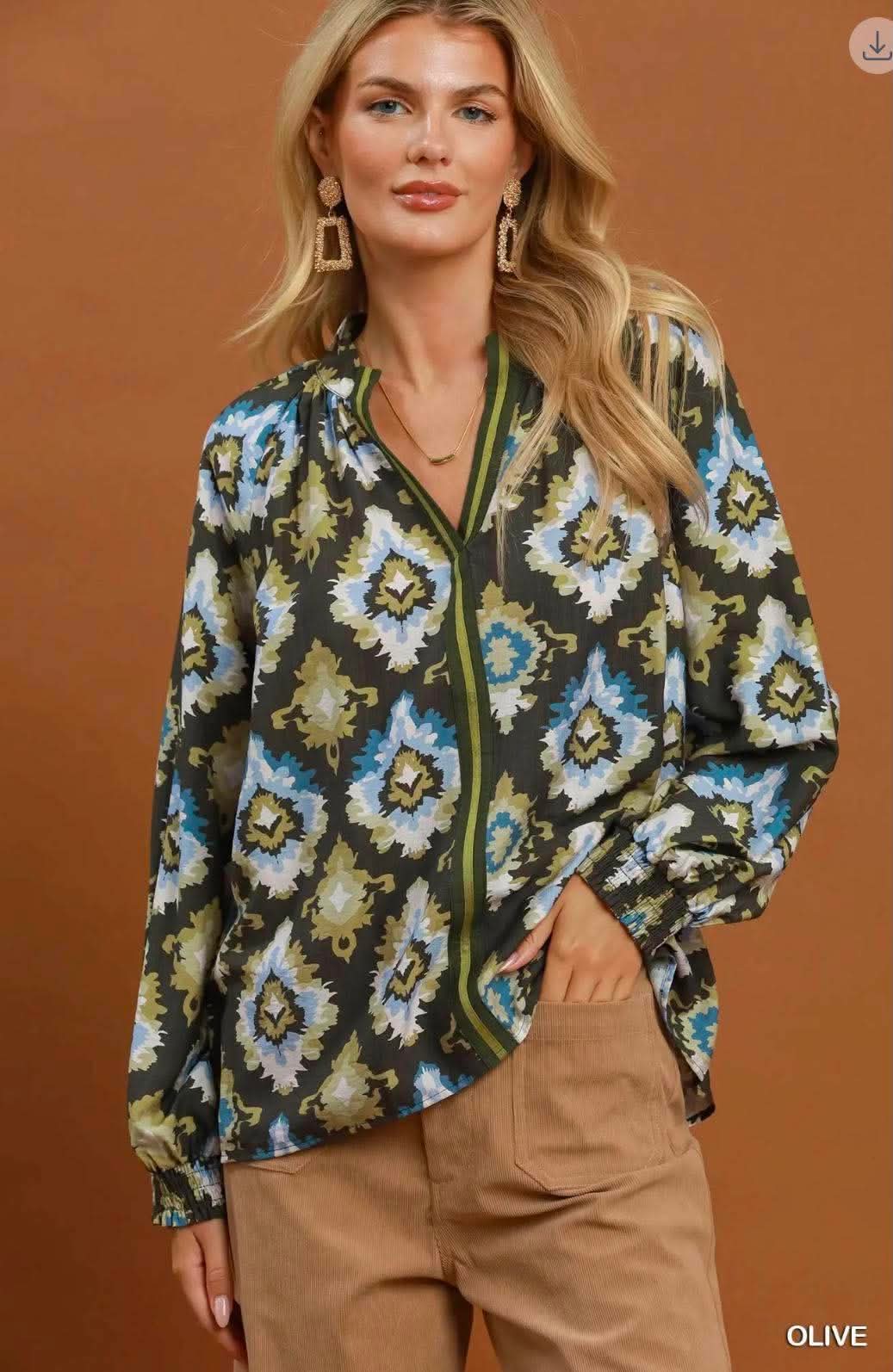 Bold Print Blouse in Olive