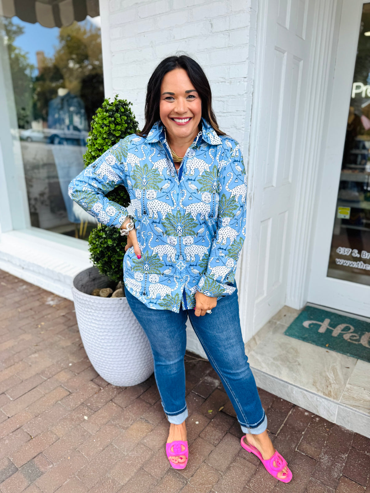 Rome Shirt in Little Blue Cheetahs | DIZZY LIZZIE