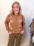 Doggie Button Down Cardigan in Camel