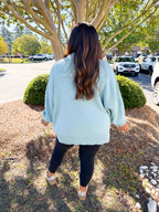 Side Slit Mockneck Long Sleeve Knit Sweater in Sea Angel
