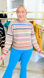 Multi Stripe Crew Neck Knit Sweater in Taupe