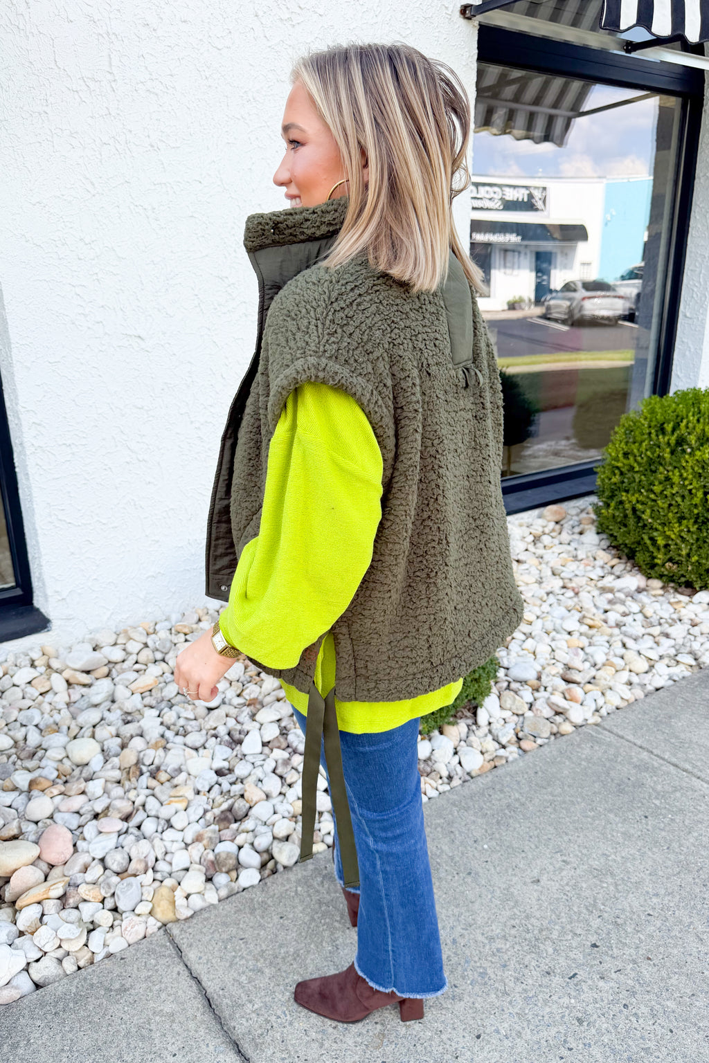 Oversized Faux Fur Vest in Dark Olive