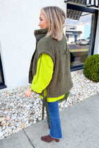 Oversized Faux Fur Vest in Dark Olive