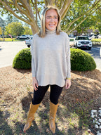 Oversized Balloon Sleeve Turtleneck Sweater in Heather Mocha