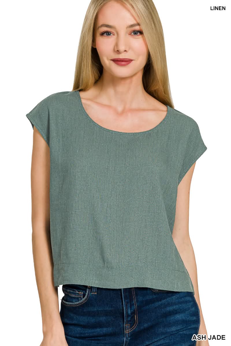 Laura Linen Top in Ash Jade | BOMB BASIC