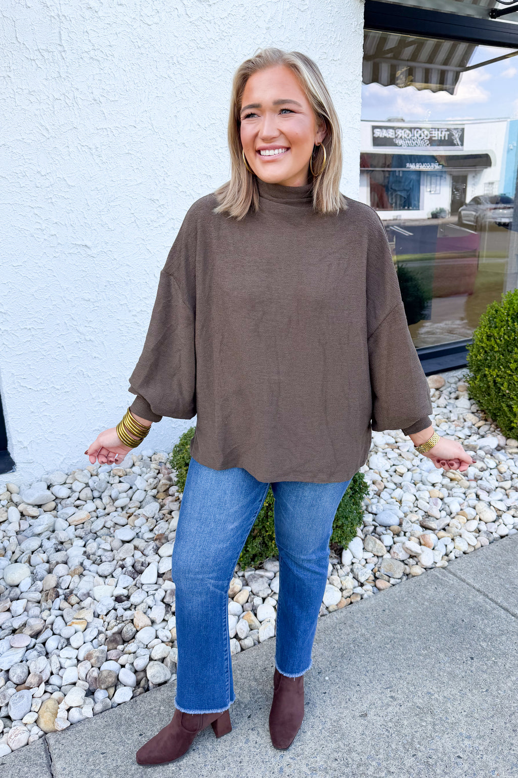 Anytime + Anywhere Mockneck Sweater in Brown