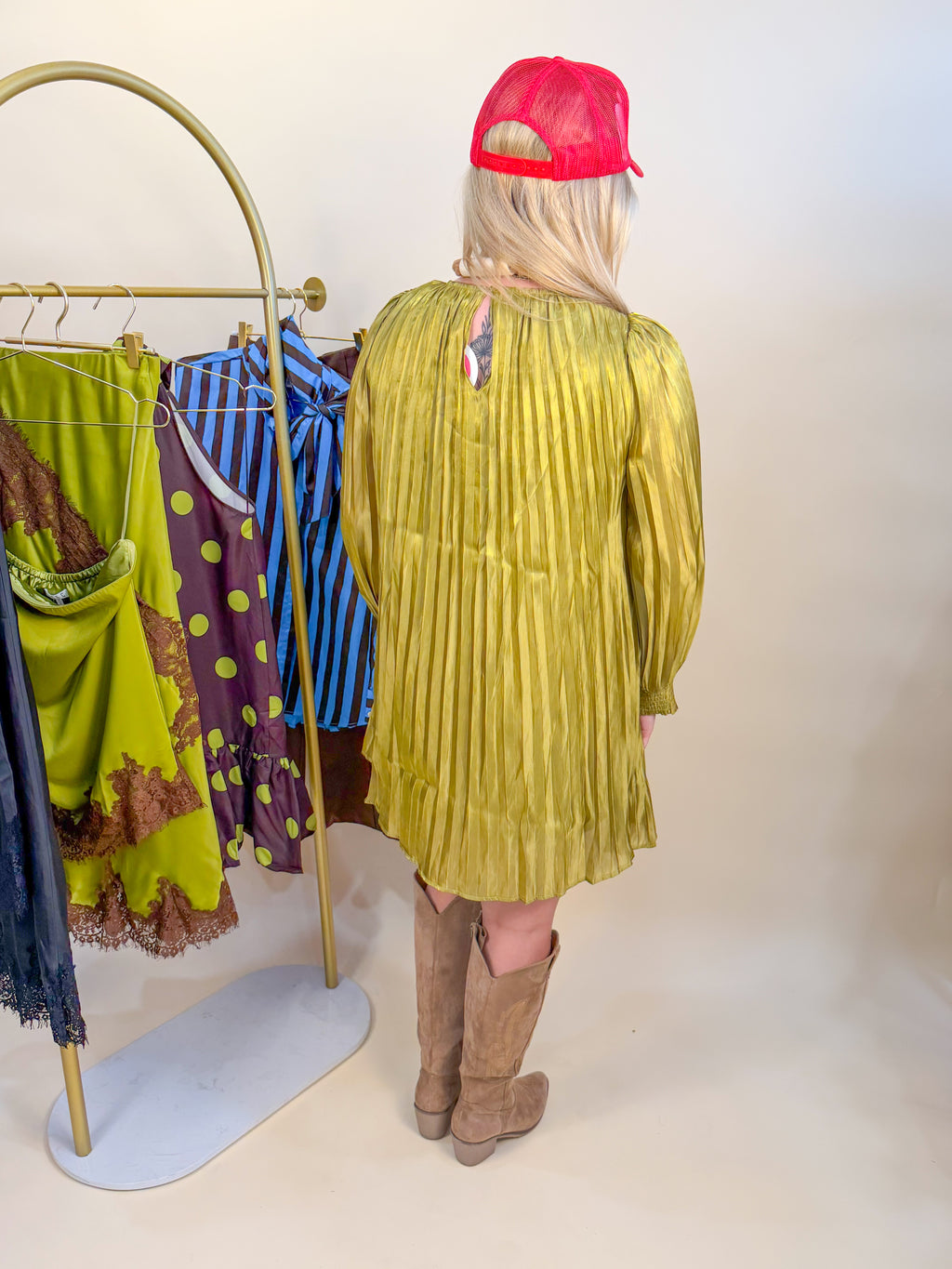Martini Please Olive Pleated Mini Dress