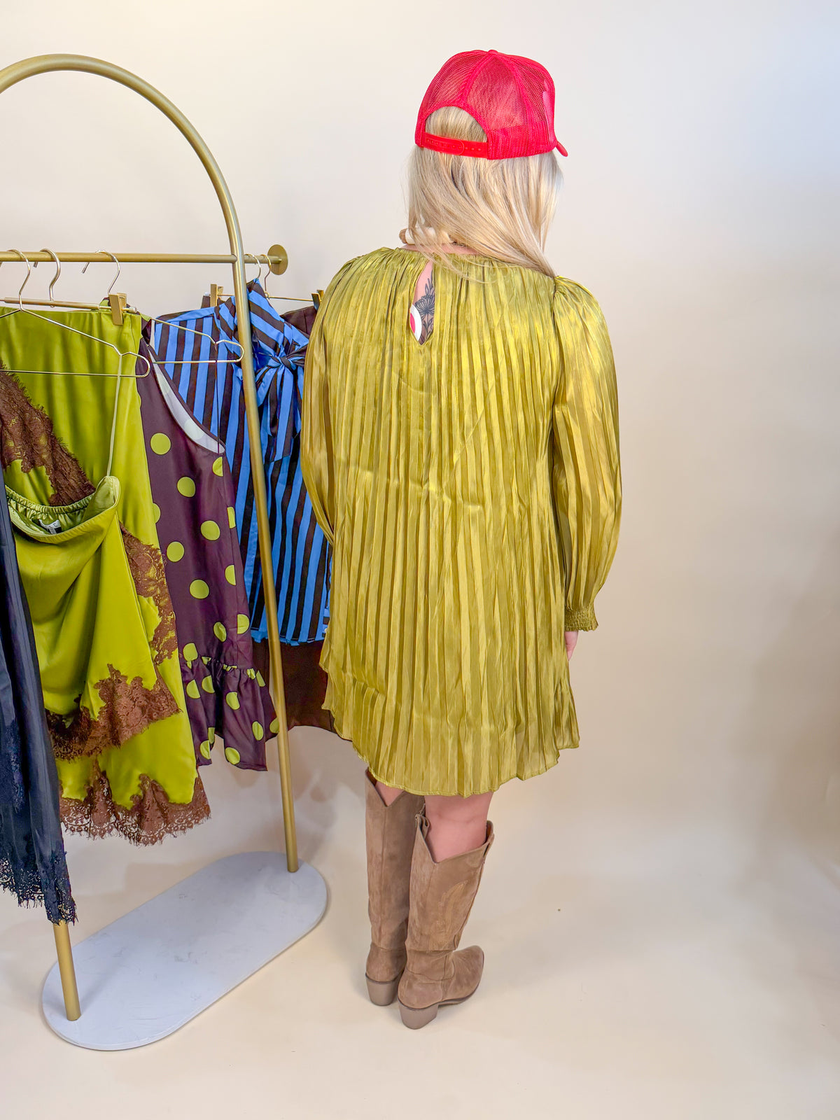 Martini Please Olive Pleated Mini Dress