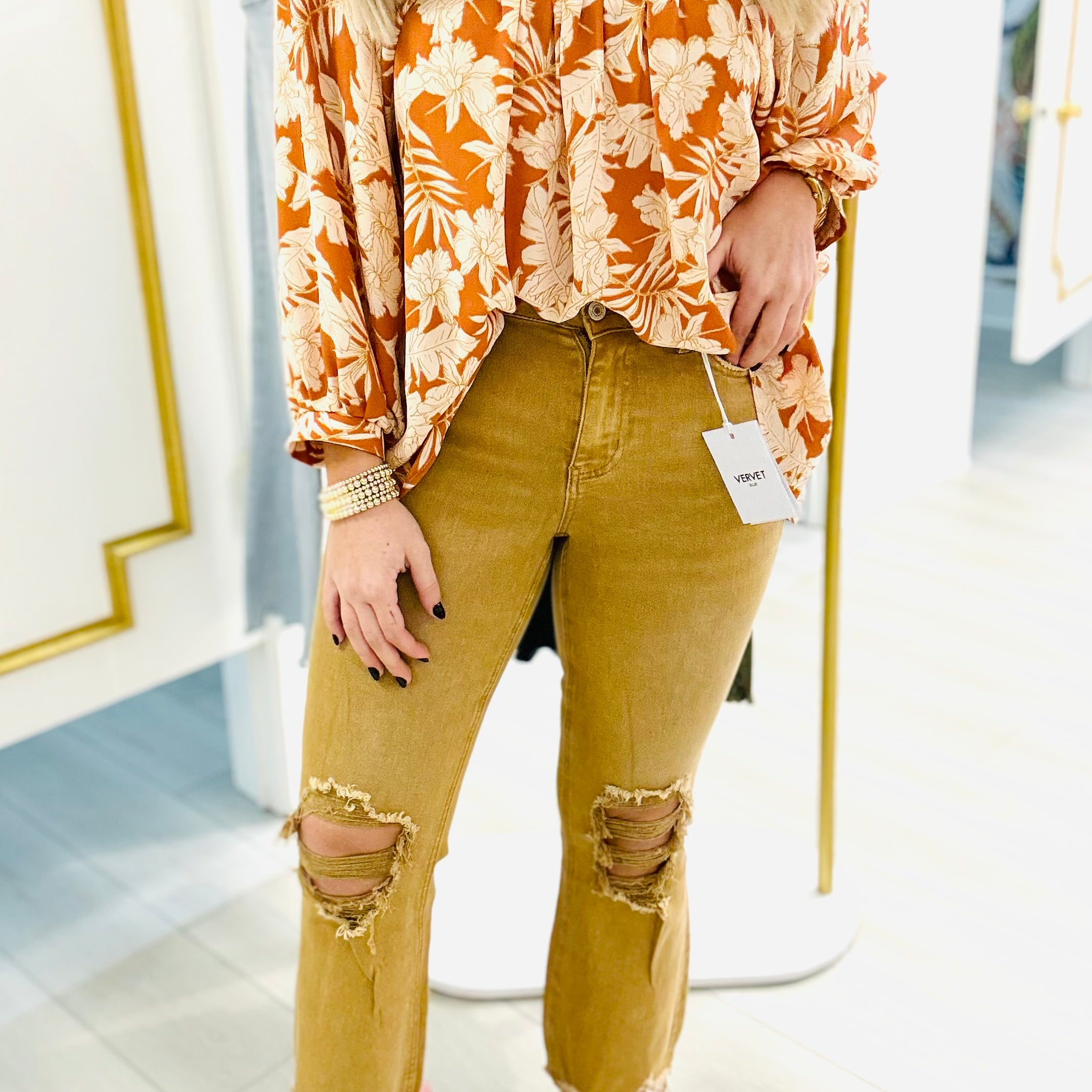 Army Khaki High Rise Crop Flare by Vervet