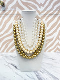 Multi Strand Beaded Necklace - Gold/Neutral Mix