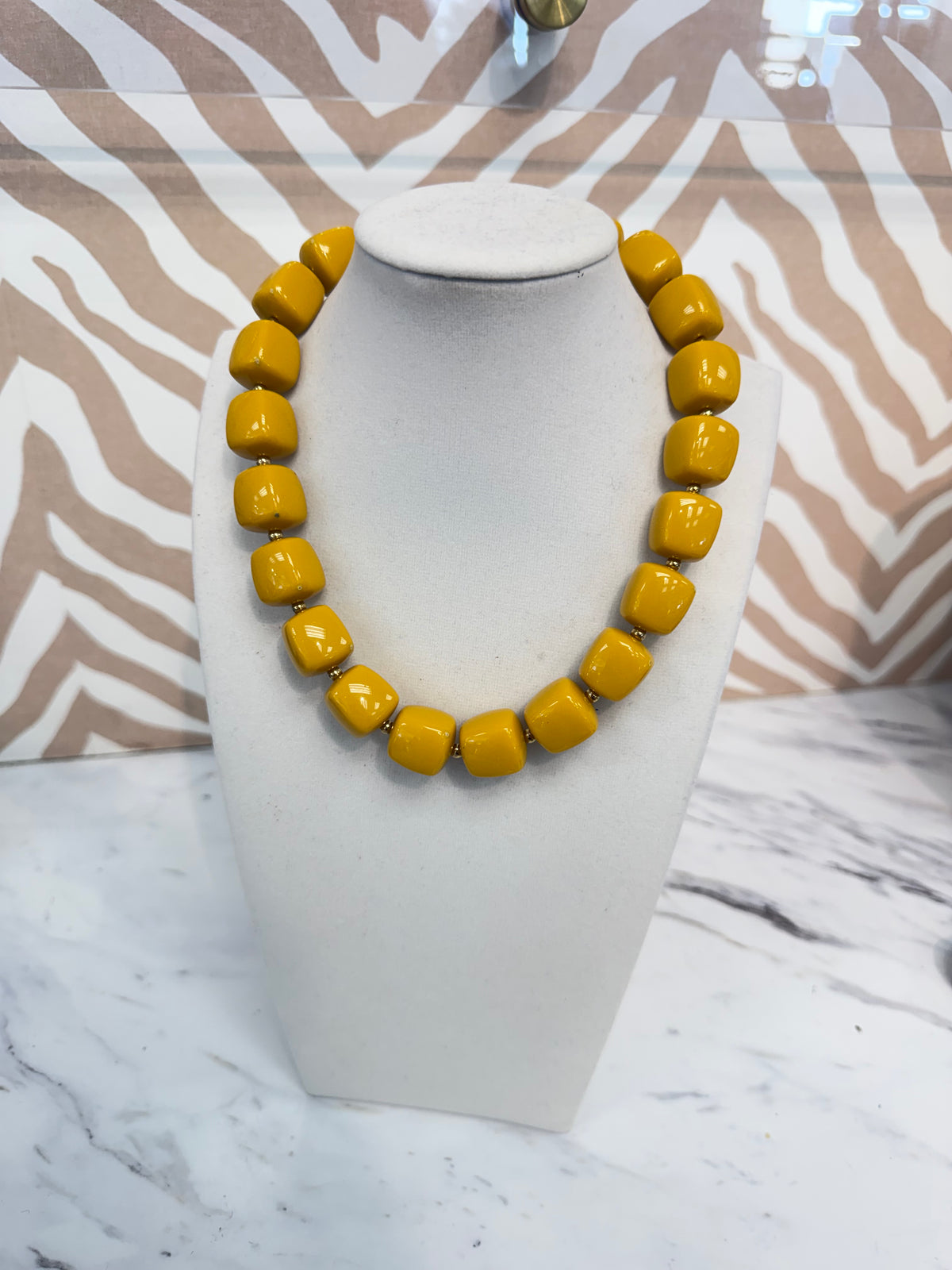 Mustard Square Beaded Necklace