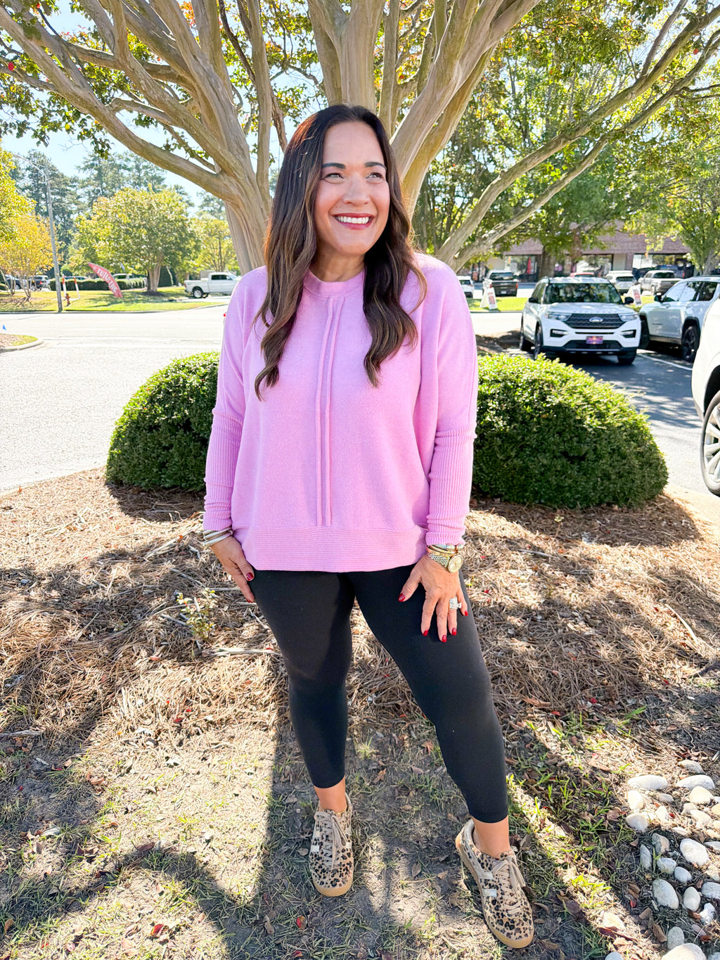 Slightly Oversized Lightweight Center Seam Sweater in Candy Pink