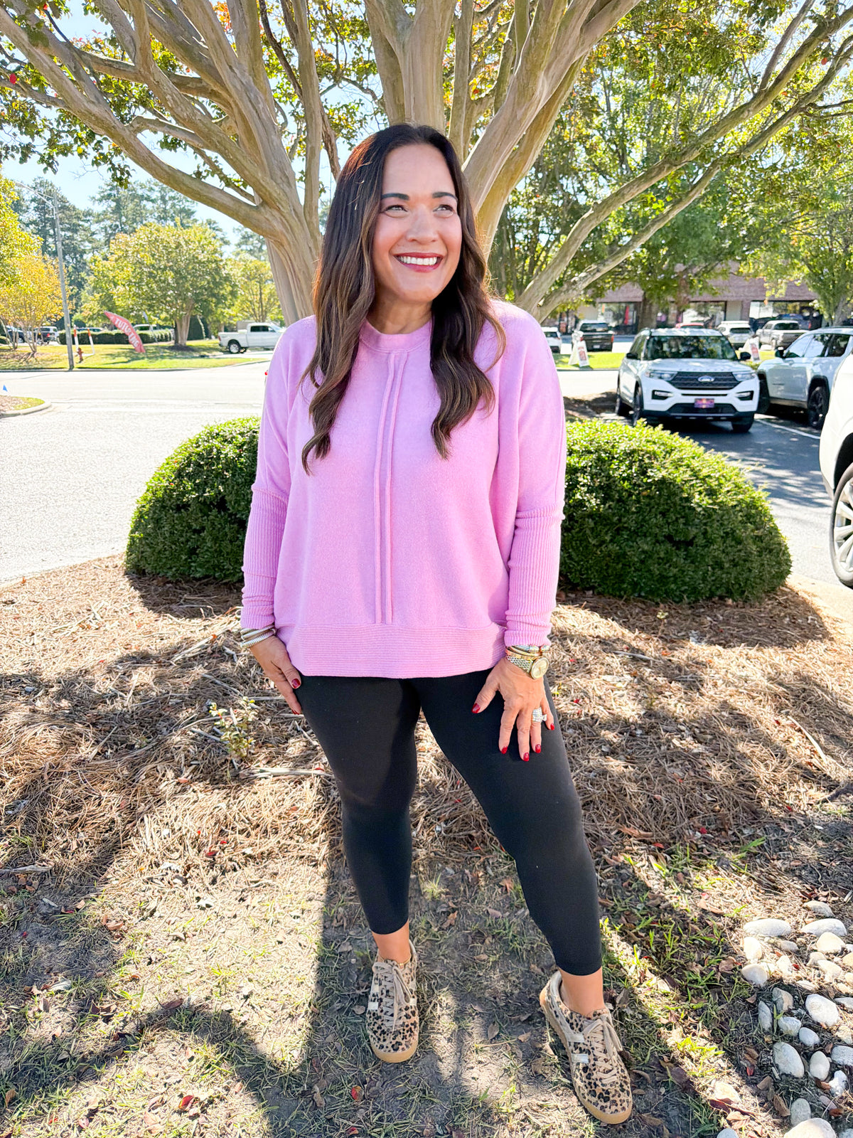 Slightly Oversized Lightweight Center Seam Sweater in Candy Pink