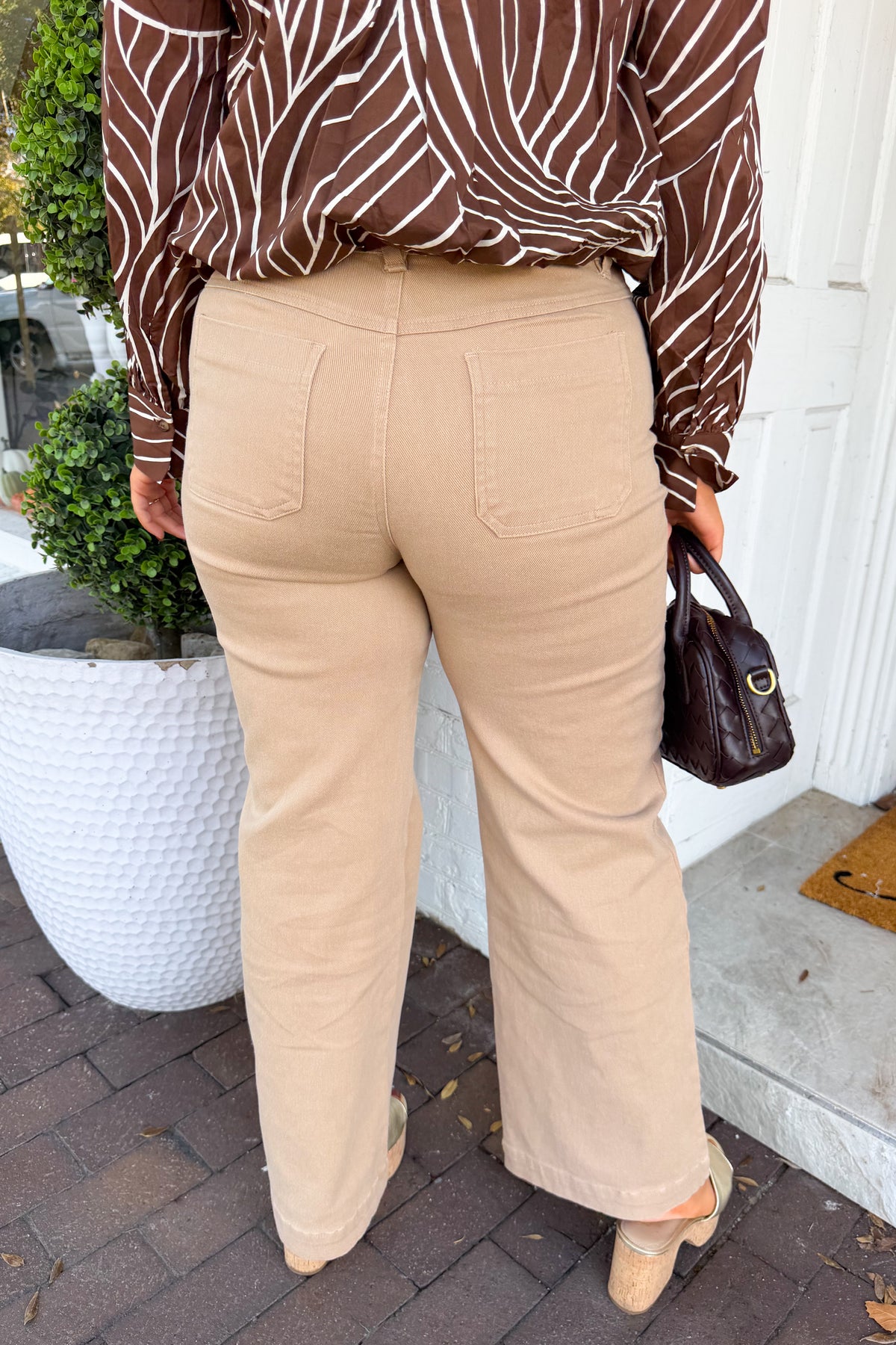 High Rise Wide Leg Double Button Denim in Camel
