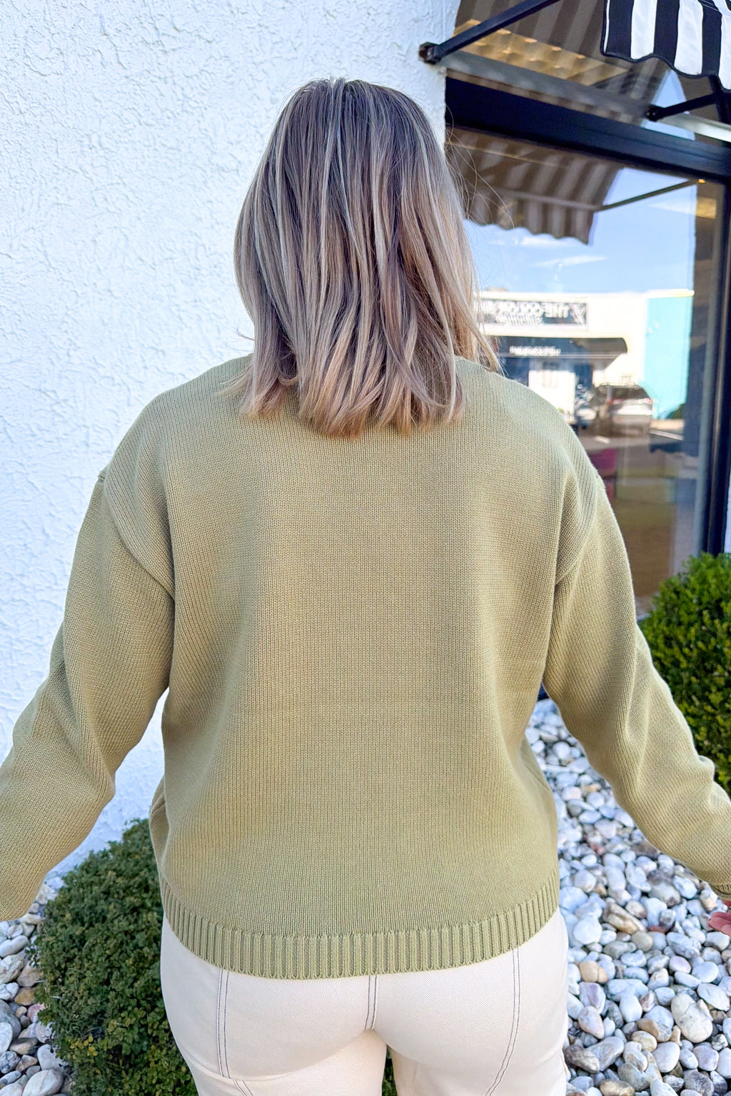 Fish Knit Crewneck Sweater in Olive/Cream