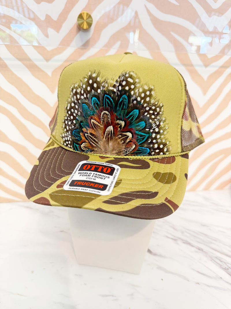 Feather Trucker Hat - Olive Camo (4 Options)
