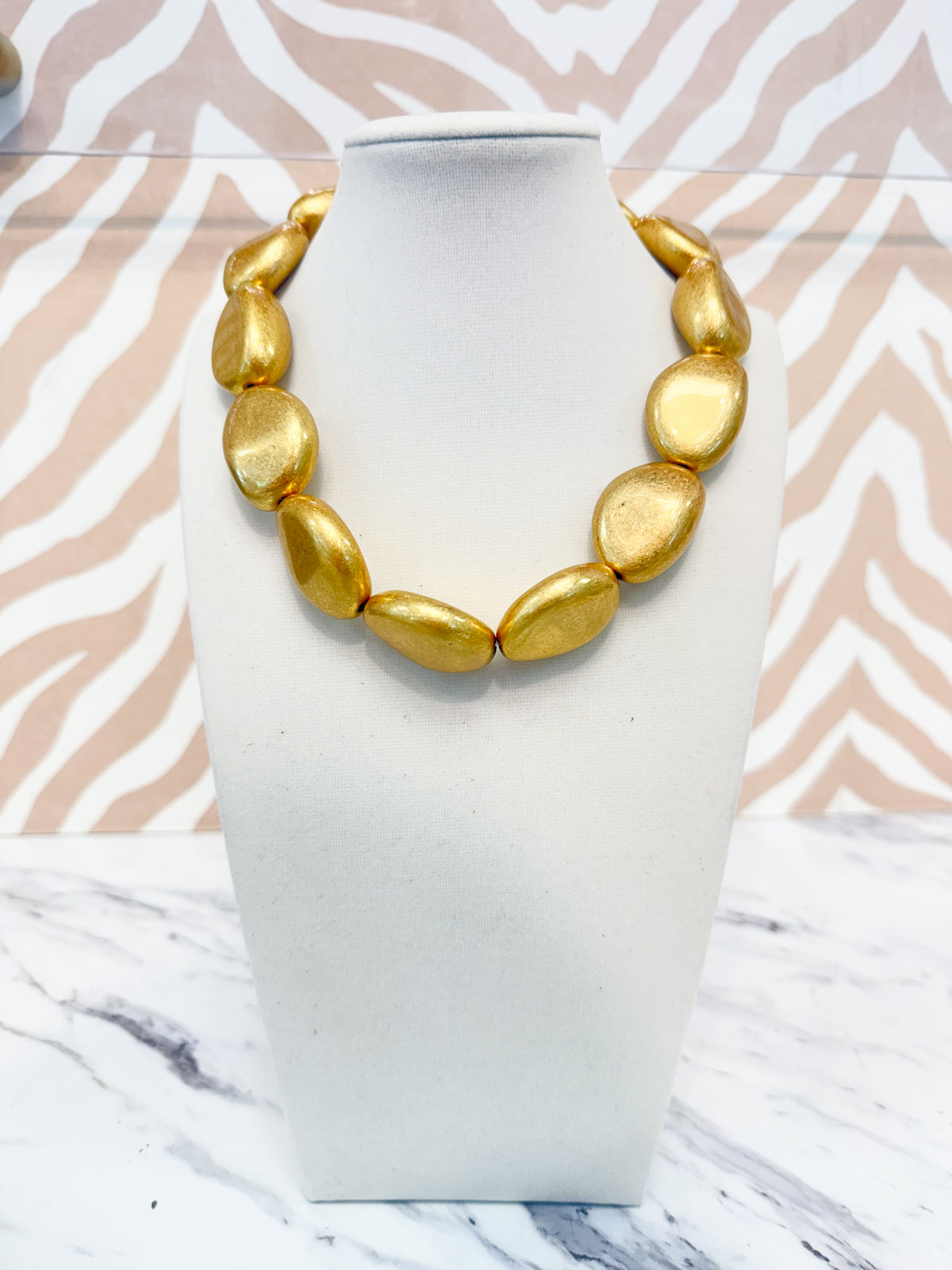 Gold Pebble Beaded Necklace