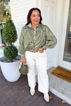 Taking Care of Business Abstract Print Blouse in Olive