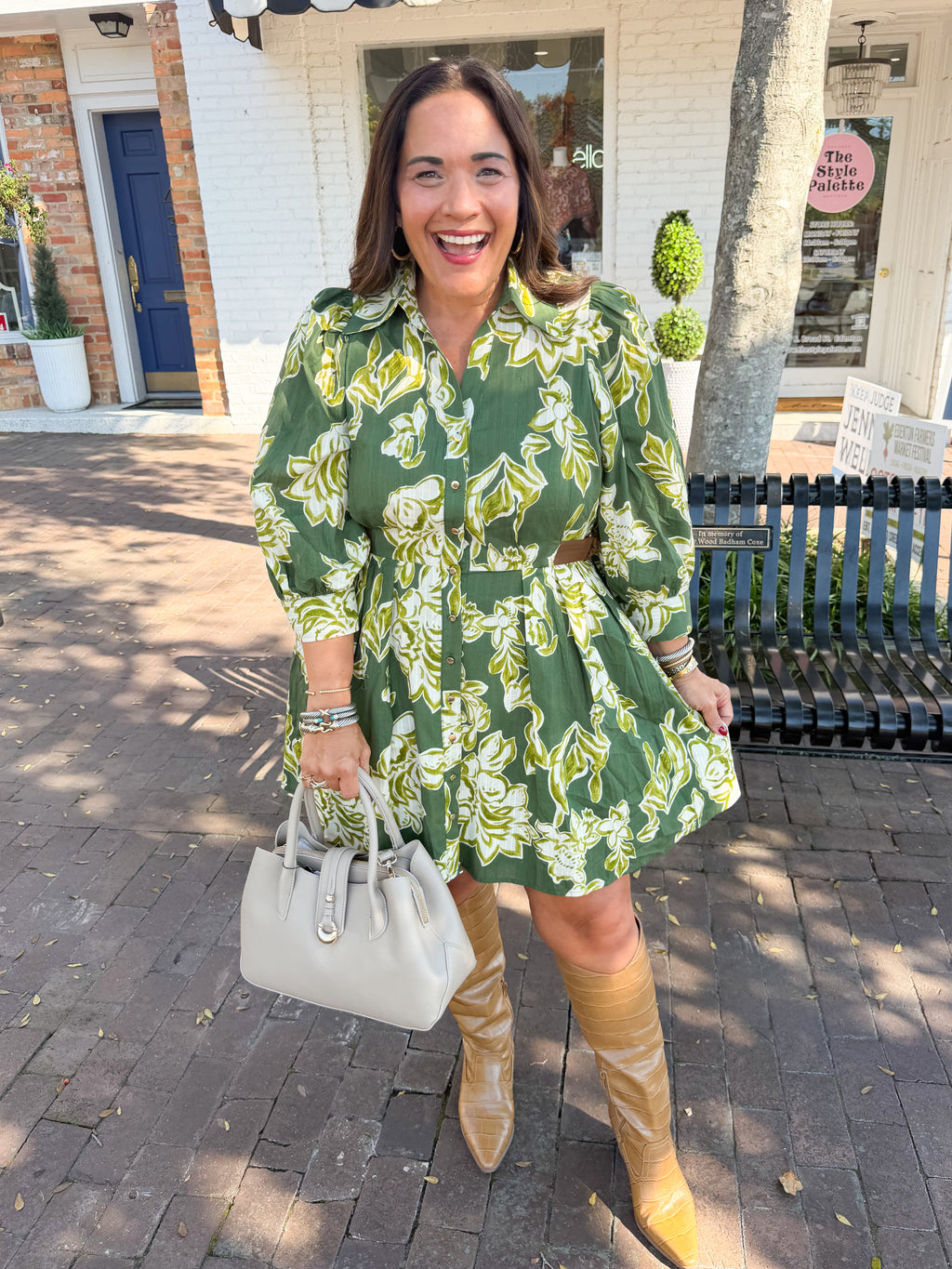 Easy Choice Floral Belted Midi Dress - Green Mix