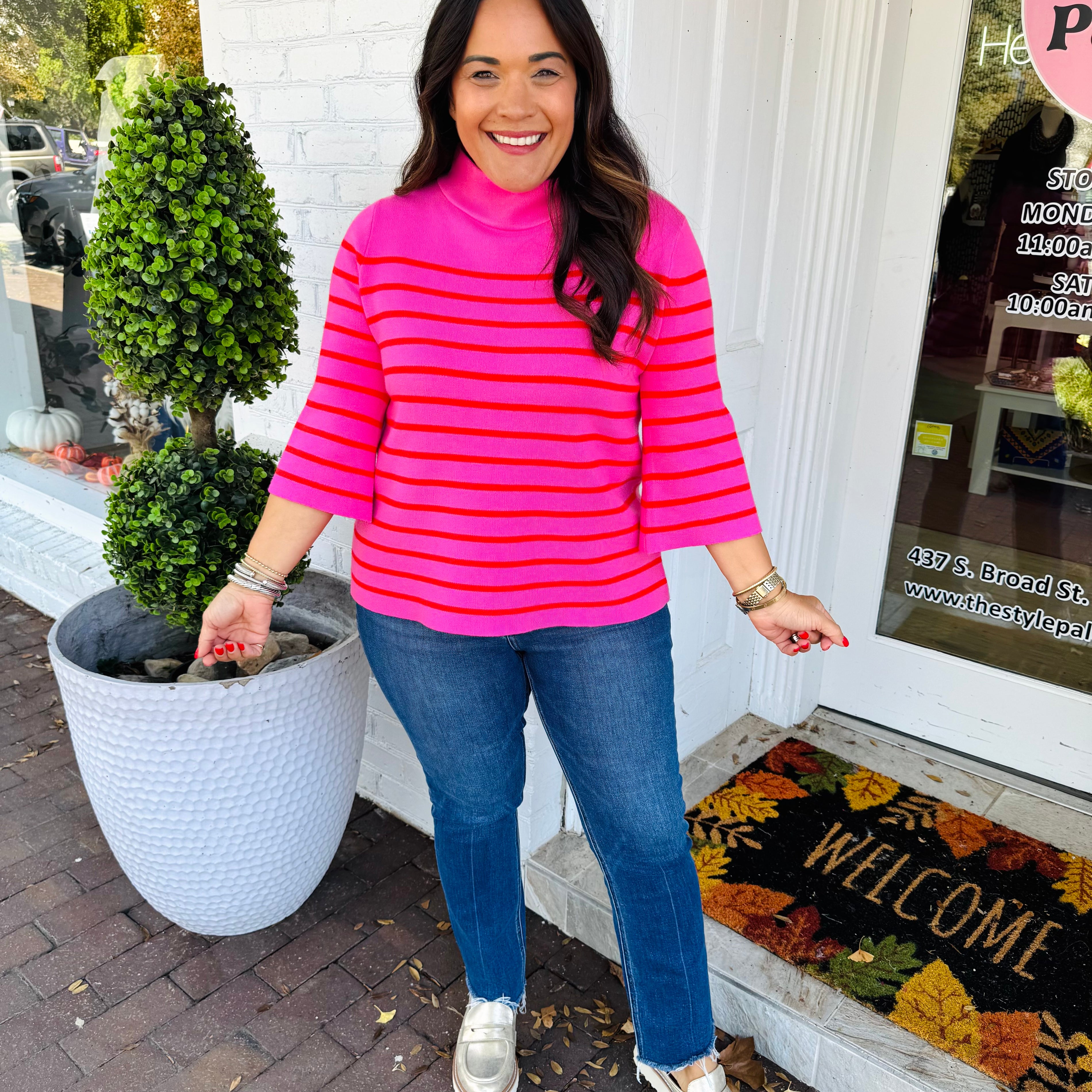 Morgan Mock Neck Sweater in Stripes