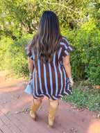 Klein Striped Shift Dress in Blue/Brown