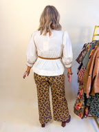 Long Puff Sleeve Belt Buckle Blouse in Ecru