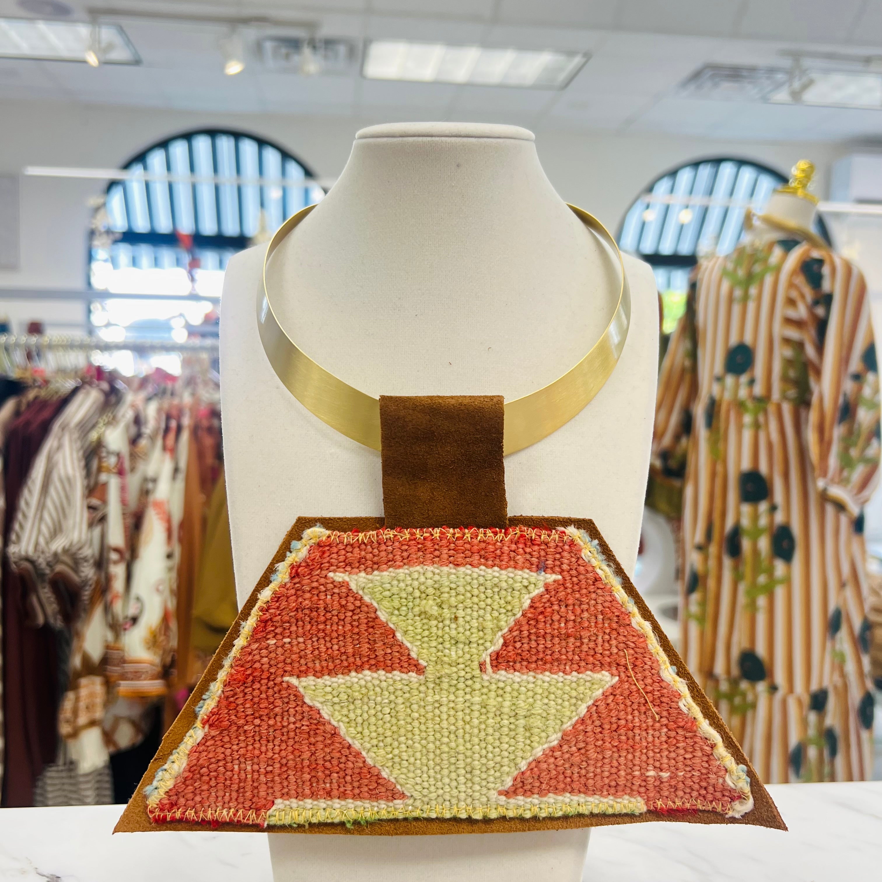 ORIJINAL Brass Pendant Necklace - Lime/Coral Patch