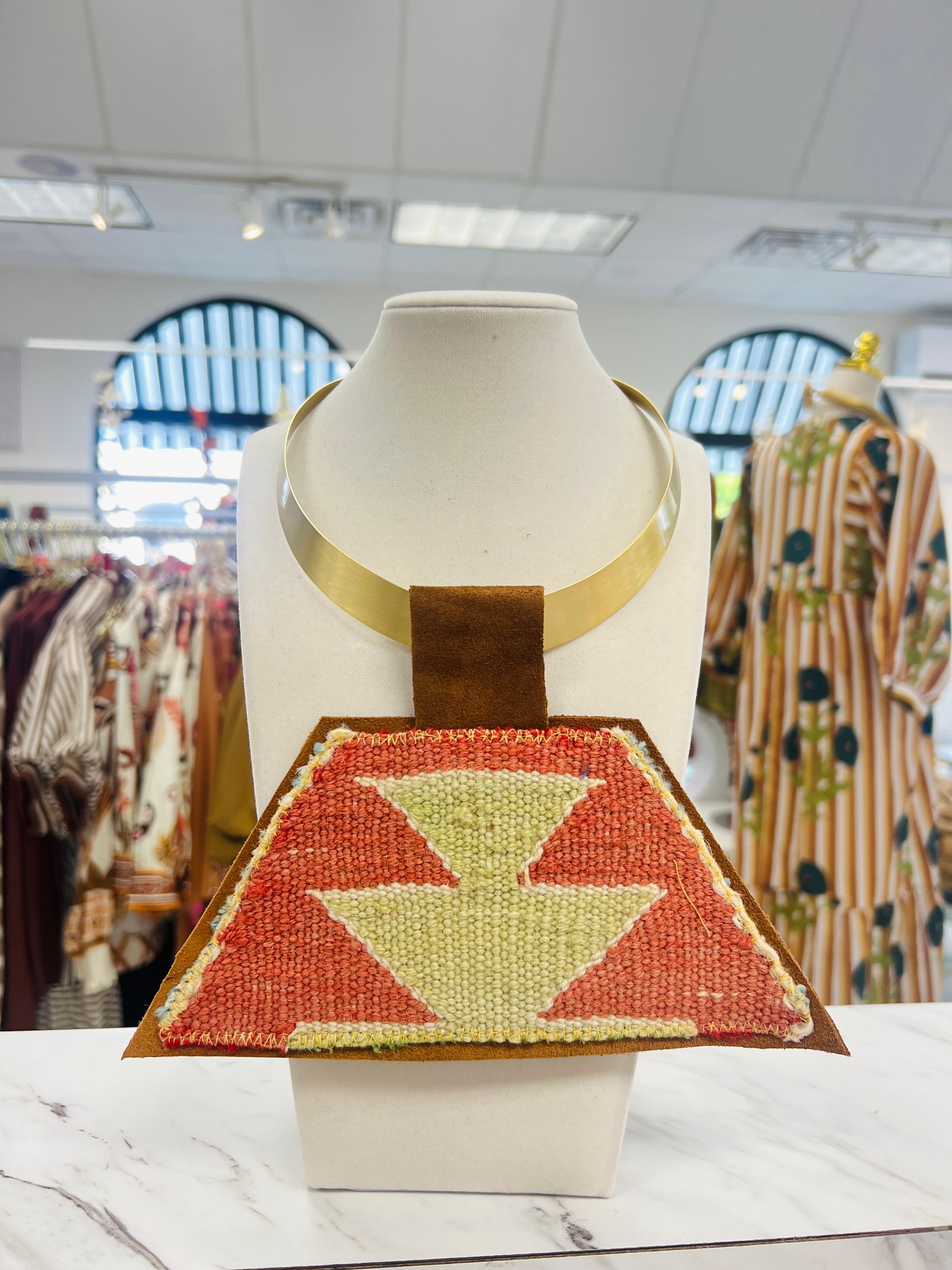 ORIJINAL Brass Pendant Necklace - Lime/Coral Patch