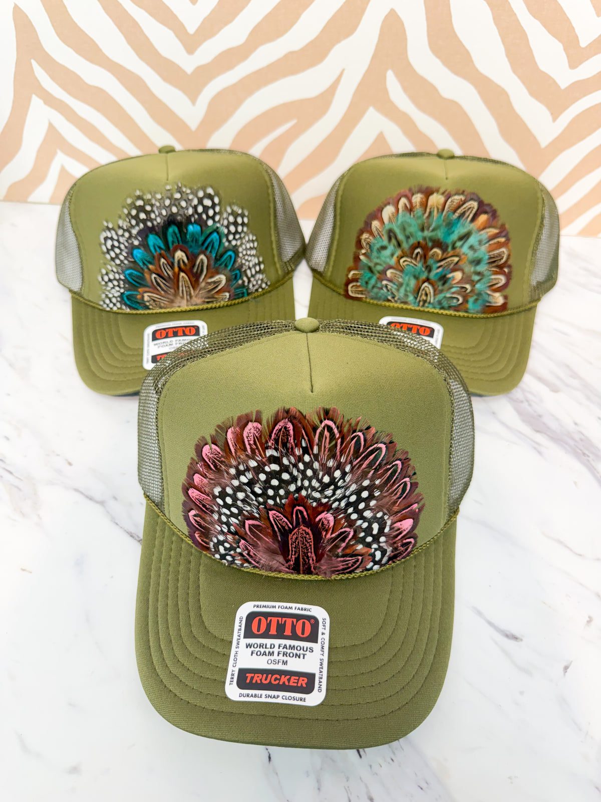 Feather Trucker Hat - Olive (3 Options)